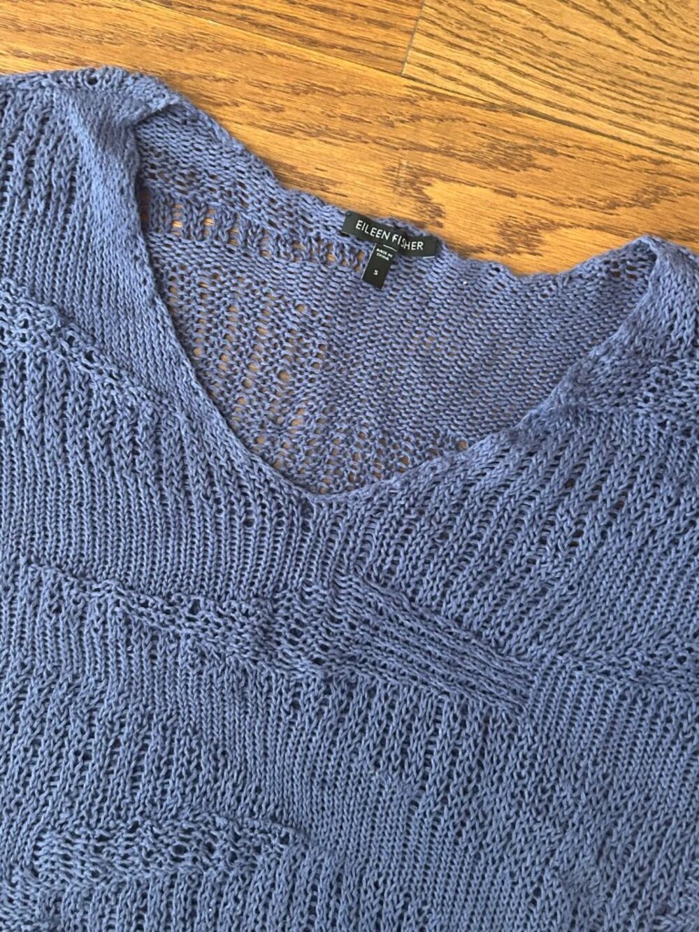 Eileen Fisher Blue Angel Cotton Metallic Stitch Crochet Sweater Top Size Small - Picture 4 of 13